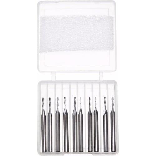 10pcs Double 2 Flute Spiral Carbide Flat Nose End Mill CNC Router Bit 1/8" 1mm Milling Cutter For Cutting Engraving Mayitr