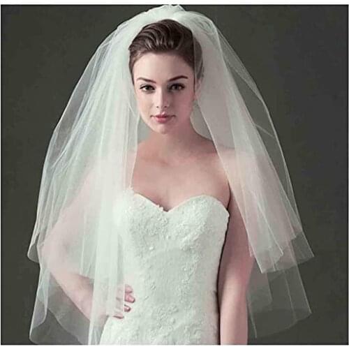 Women’s Wedding Veil Two Tier Fingertip Veil Raw Edge Veils for wedding Soft Tulle Bubble Veil