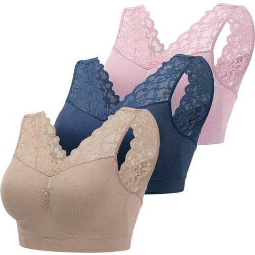 3pcs Sexy Deep V Neck Lace Bras Women Brassiere Push Up Padded Bra Seamless Comfortable Bralette Breathable Fitness Gym Bra Vest