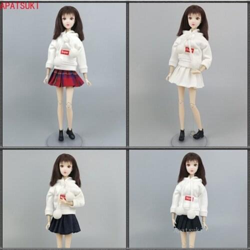 Red Super White Top Hoodies Sweatshirt + Pleated Skirt Clothes Set for Barbie Doll Outfits 1/6 Dolls Accessories Kids Toys