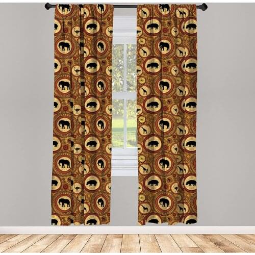 Cinnamon Ginger Zambia Window Curtains Animals Elephant Camel Giraffe Lion Graphic Print Lightweight Decorative