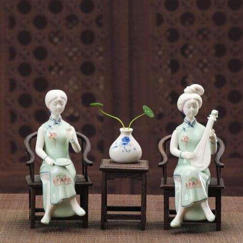 Chinese Style Creative Sculpture Ornaments Home Decoration Ceramic Handicraft Characters and Ladies Fairy Desk Decoration