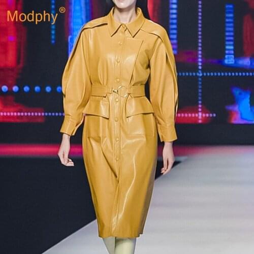 Cool PU Leather Long Jacket Women Slim Belt PU Leather Windbreaker Trench Coat Slim 2020 Autumn Winter Female New Clothing