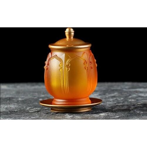 Liuli water purification cup Holy water cup The Eight Merit Cups for Water Supply Water Cup for Buddha Guanyin Gong Cup Great Co