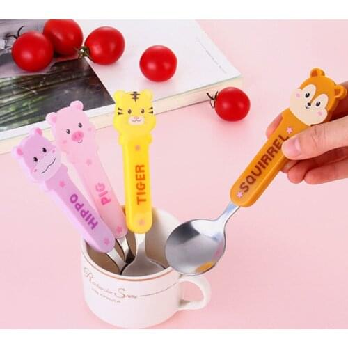 Cute Cartoon Spoon Stainless Steel Baby Tableware Spoon Anti-scald Bear Tiger Animal Fork Spoon Set Utensils Baby Eating Tools