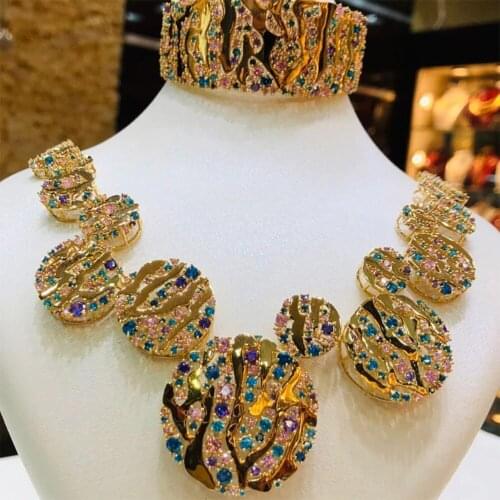 Missvikki Luxury Gougeous Round Wedding Big Necklace Bangle Ring Earring Set For Women Cubic Zircon Dubai Bridal jewelry Set