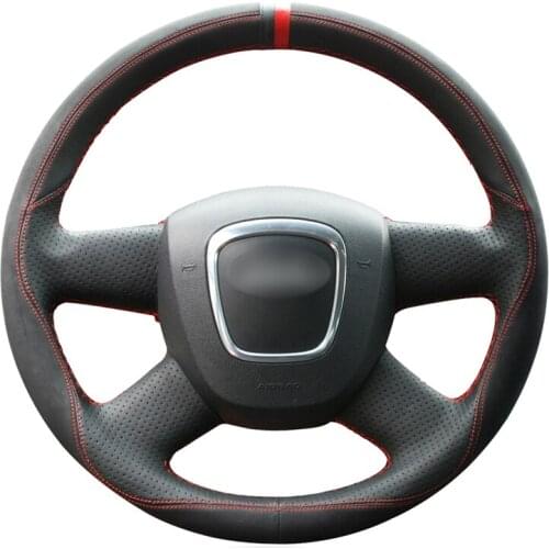 Hand-stitched Black Genuine Leather Suede Car Steering Wheel Cover for Audi A3 (8P) Sportback A4 (B8) A4 (B7) A6 (C6) 2004 2005