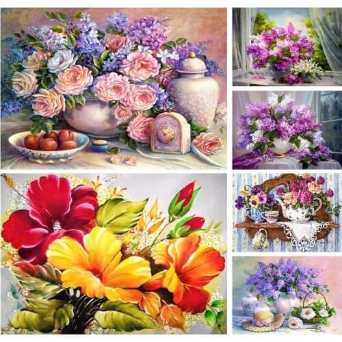5D DIY Diamond Painting Flower Rhinestone Picture Kit Full Square/Round Vase Diamond Embroidery Mosaic Handmade Decoration Gift