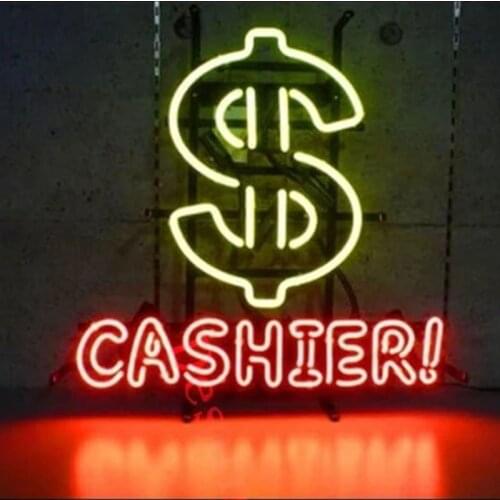 Neon Sign Dollar Cashier Neon Light Currency Bar CLUB Neon Wall Sign Window Advertise Lamp Recreational Handmade Real Glass TUBE