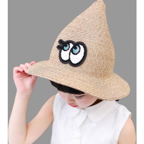 2018 New Boys and Girls Sun Hats Pointer Witch Hat Baby Beach Hat kids caps Wizard parent-child straw hat