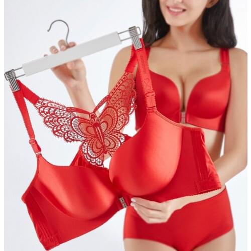 2020 New Fashion No Rims Front buckle butterf BOW underwear women sexy bra plus size 120CDE 52CDE Cup gather adjustable bras