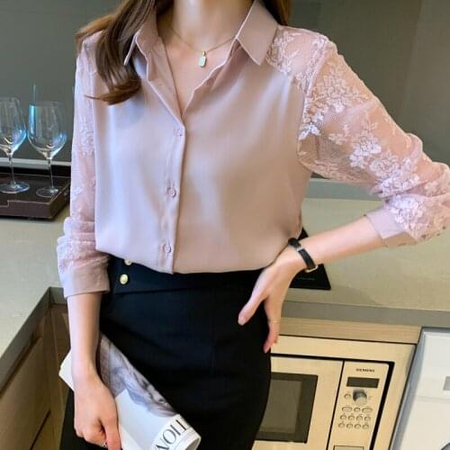 Chikichi 2021 Spring and Autumn New Fashion Lapel Lace Stitching Chiffon Button Up Shirt Long Sleeve Blouse Casual Ladies Tops