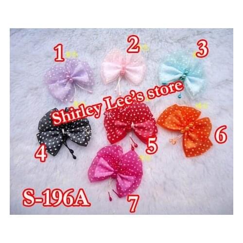 Wholesale ----300 X 4CM Organza Polka Dots Butterfly bow w/beads and stamens accents ,Applique Mix 7 colors(Free Shipping)