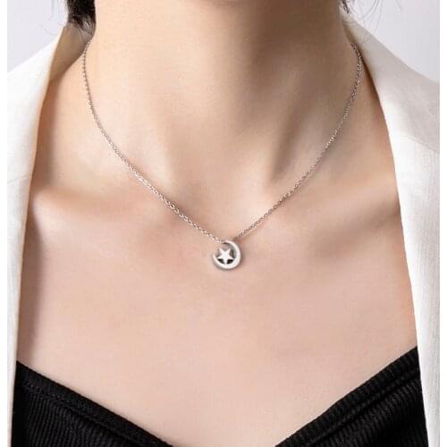 Cute Star Moon Pendant Necklace Women Stainless Steel Pentagram Clavicle Chain Necklaces Fashion Jewelry Gifts