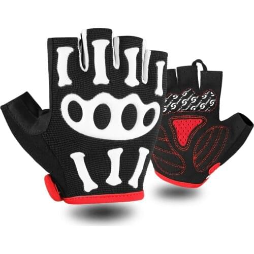 3D Half Finger Human Skeleton Head Gripper Print Cycling Gloves Fishing Climbing Bike Bicycle Glove Anti-Shock Washable Mittens