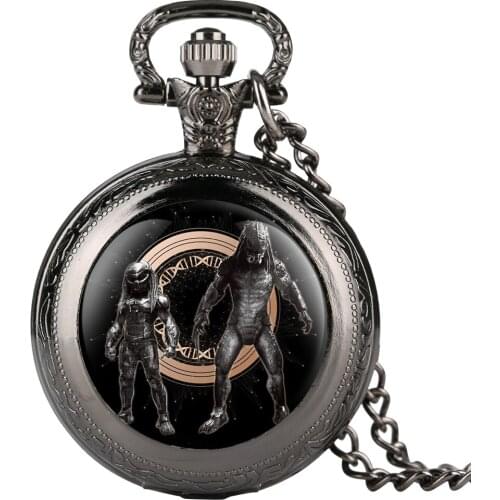 Retro Mens Novel Design Pocket Watch Alien Patterns Quartz Pocket Watches for Boy Watch Pendant Gift for Teenager