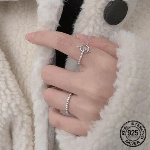 S925 Silver Round Bead Chain S925 Silver Open Rings For Women Adjustable Simple Fashion Korea Hot Girlfriend Fine Jewelry INEFFA