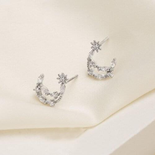 Stud Earrings Stars Moon Zircon Crystal For Women Sweet Korean Creative Vintage Fashion Punk New Hot Girl Gifts Jewelry BOYULIGE