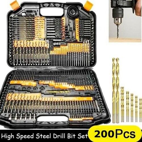 200Pcs Set 1/1.5/2.0/2.5/3mm Titanium Coated Twist Drill Bit High Steel for Woodworking Plastic And Aluminum HSS Drill Bit Set
