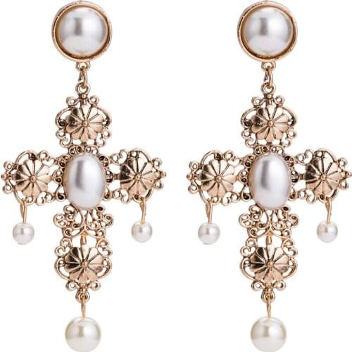 Vintage Gold Baroque Earrings For Women Big Drop Cross Earring Long Dangle Earrings Female 2019 Jewelry Pendientes Oorbellen