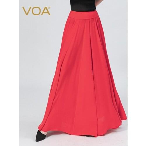 VOA 100% Mulberry Silk 30m/m Dreams of Red Georgette Splicing Invisible Side-wide Swing Party Elegant A-Line Woman Skirts CE107