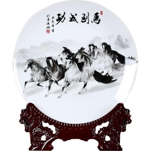 Win Instant Success Ceramics Decorative Plates Decoration Home Antique Shelf Wine Cabinet Office Living Room Chinese Style