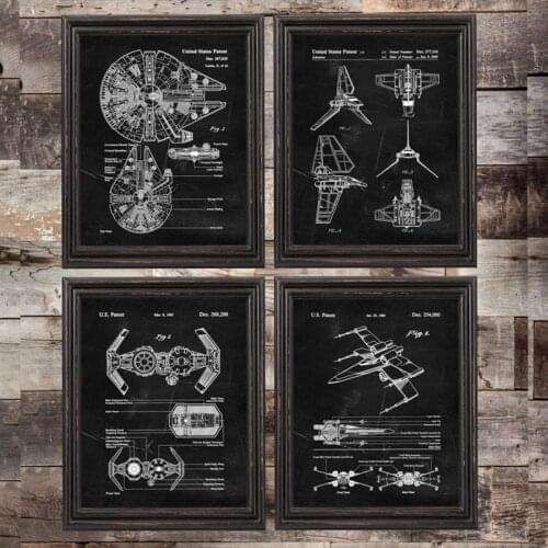 X Wing Patent Blueprint Canvas Prints Boys Room Decor Science Fiction Lovers Gift Poster Art Painting Steampunk Decoration