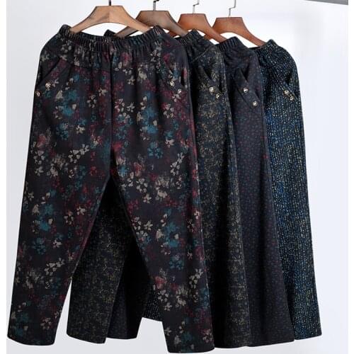 Women Pants 2020 Winter Large Size Printed Trousers Plus Size Legging Elastic Waist Pants Middle Age Mother Trousers 4XL W1779