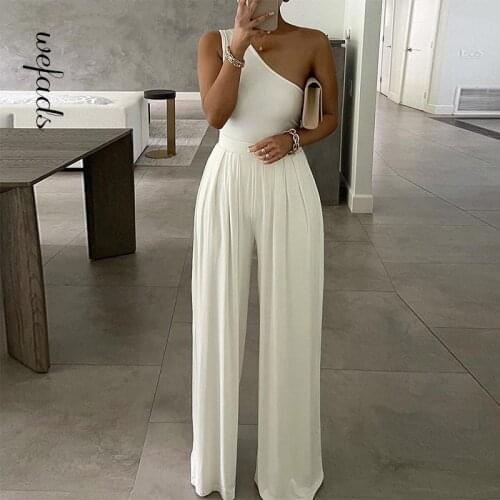 Wefads Women Jumpsuit Summer Sexy One Shoulder Bodysuit Bodycon Romper 2021 Elegant Office Soild Sleeveless