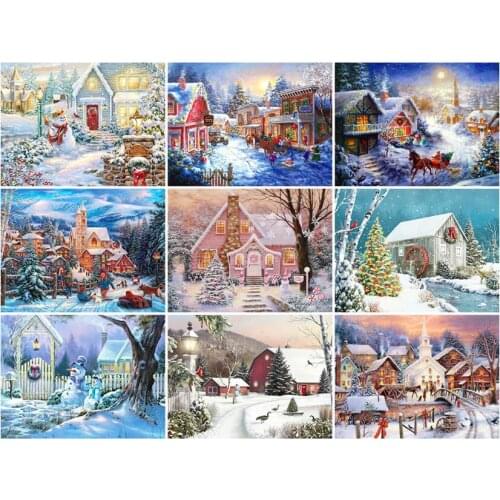 Winter diamond art mosaic painting christmas cabin beaded embroidery picture rhinestone stickers home decor needlework handcraft