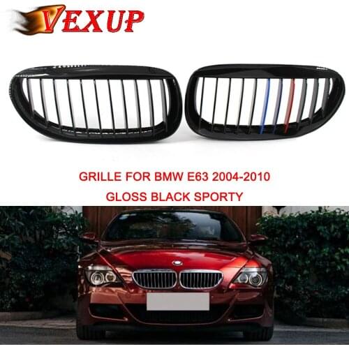 1Pair Gloss Black Single Slat Sporty Front Grill Racing Grill for BMW 6 Series E63 E64 M6 2004 05 06 07 08 2009 2010 Car Stying