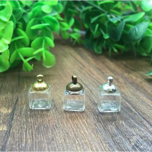 100sets/lot 10mm squares Glass Bubble with 8mm metal cap pendant set jewelry finidngs fashion handmade glass globe vial pendant