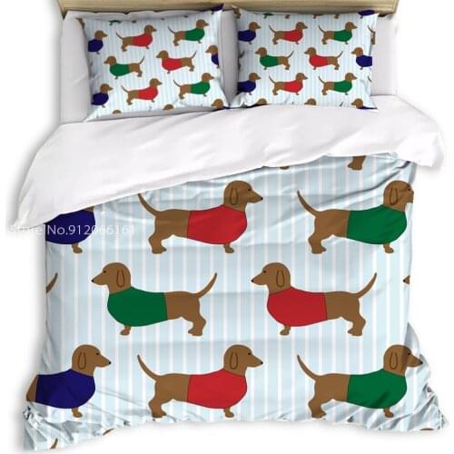 2/3 Pcs Lovely Bedding Set Dachshund Snowman Love pattern Printing Duvet Cover With Pillowcases US/EU/AU Size Superfine Fiber