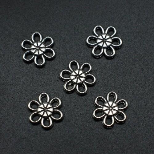 20pcs Charms Small Flower Connector Connector Antique Silver Color Tone 10mm Metal Jewelry Findings DIY Accessories