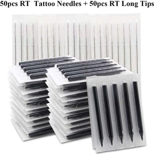 50 Pcs 3RL 5RL 7RL 9RL 11RL Size Tattoo Needles + 50pcs 3/5/7/9/11RT Size Black Disposable Long Tattoo Tips Tattoo Kit