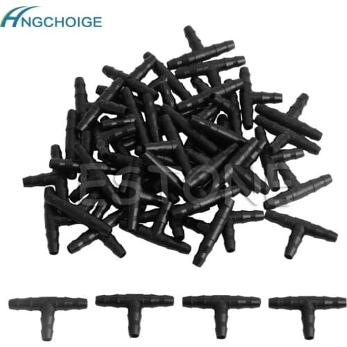 50pcs Sprinkler Irrigation 4/7mm Tee Pipe Barb Hose Fitting Joiner Drip System