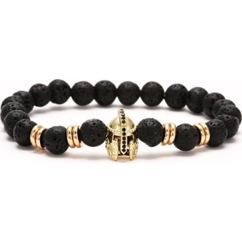 8mm fg22 gold silver Copper cz zircon cubic zirconia elastic adjusted Reiki Prayer black stone volcanic lava Bracelet Bangles