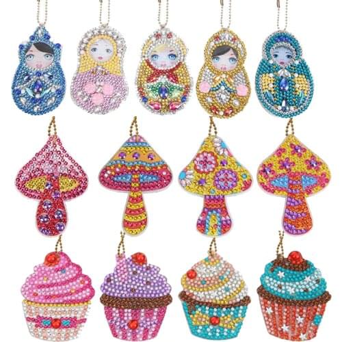 5D Diamond Painting Keychain Rhinestone Embroidery Pendant DIY Craft Kits Diamond Painting Cross Stitch Key Chain Accessories