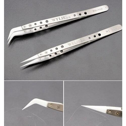 Anti-Static Ceramic Tweezers Stainless Steel Electronic Cigarette Industrial Ceramic Tweezers Insulated Straight Curved Tip