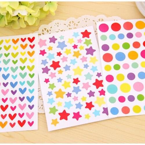 Free shipping 20packs/lot Kawaii Stickers New Colorful Sticker With Star And Heart And Rund Three Design Christmas Stickers