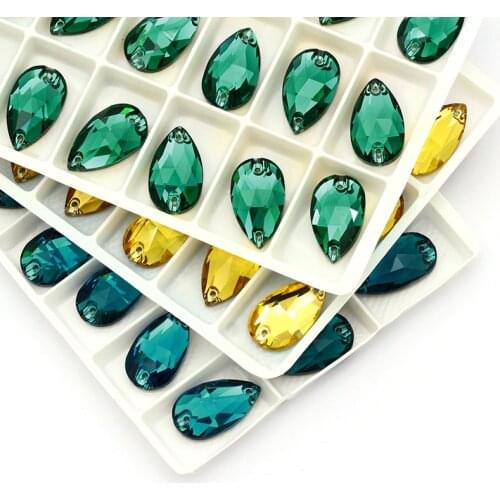 Sparkly Tear Drop Fancy Sew on Rhinestones Glass Strass Crystal Rhinestones High Quality Flat Back Button Sew on Clothing Crafts