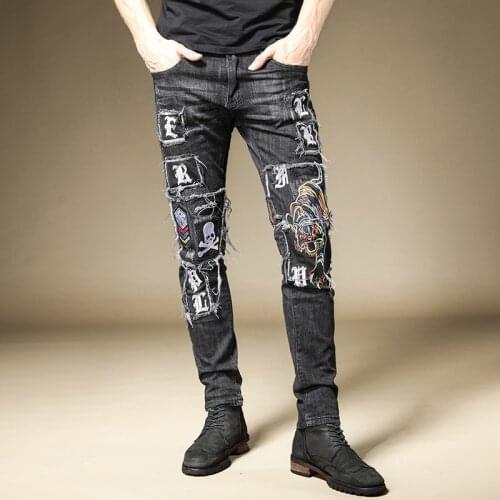 Free Shipping New mens male trousers Embroidered jeans straight street fashion nightclub rock punk style hip hop denim pants