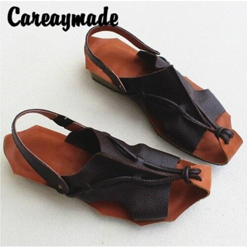 Careaymade-Summer new genuine Leather retro leisure womens sandals,cowhide handmade cotton and hemp artistic sandals