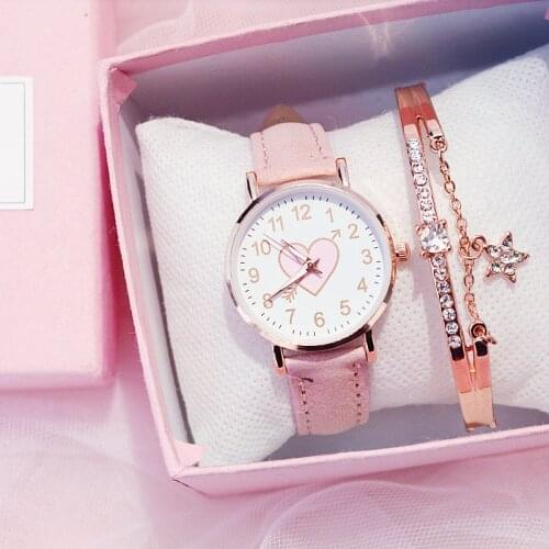 Fashion Cute Women Watches Casual Leather Strap Bracelet Lovely Girl Wrist Watch 2020 Pink Heart Shape Clocks Relogio Feminino
