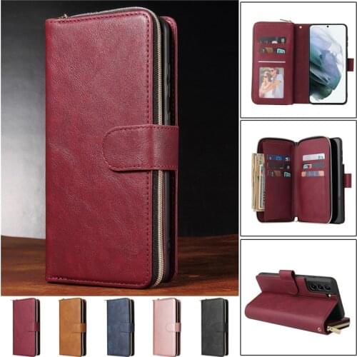 Leather Wallet Case For Samsung Galaxy S21 S20 Plus S10 Lite 2020 S9 S8 Plus Zipper Purse Cover Note 20 Ultra Note 10 Plus Coque