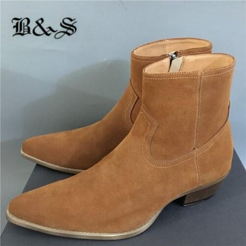 Black& Street New Designer Handmade luxury jurdpur pionted toe Wedge Chelsea Boots 5cm heel Slip On Dress Boots