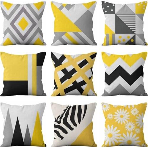Yellow Black Geometric Pattern Square Cushion Cover Pillow Case Polyester Throw Pillows Cushions for Home Decor 45x45cm