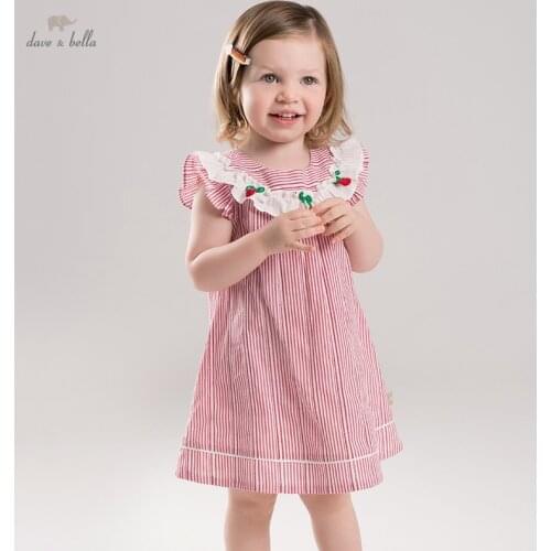 DB16852 dave bella summer baby girls cute cartoon striped dress children fashion party dress kids infant lolita clothes