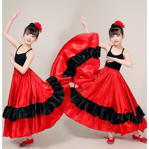 New Childrens Chorus Big Swing Skirt Spanish Bullfighting Skirt Girls Belly Dance Performance Flamenco Practice Skirt DL5720