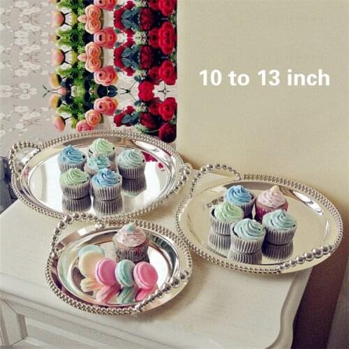 European style round metal silver plated tray dessert cake afternoon tea fruit cake tray display rack baking accessories